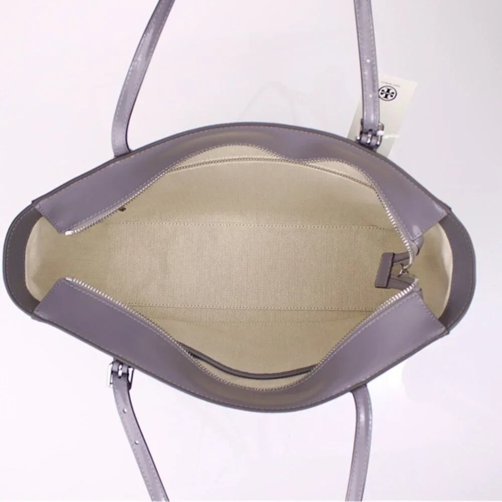 Tory Burch Large Patent Leather Emerson Tote In Grey
